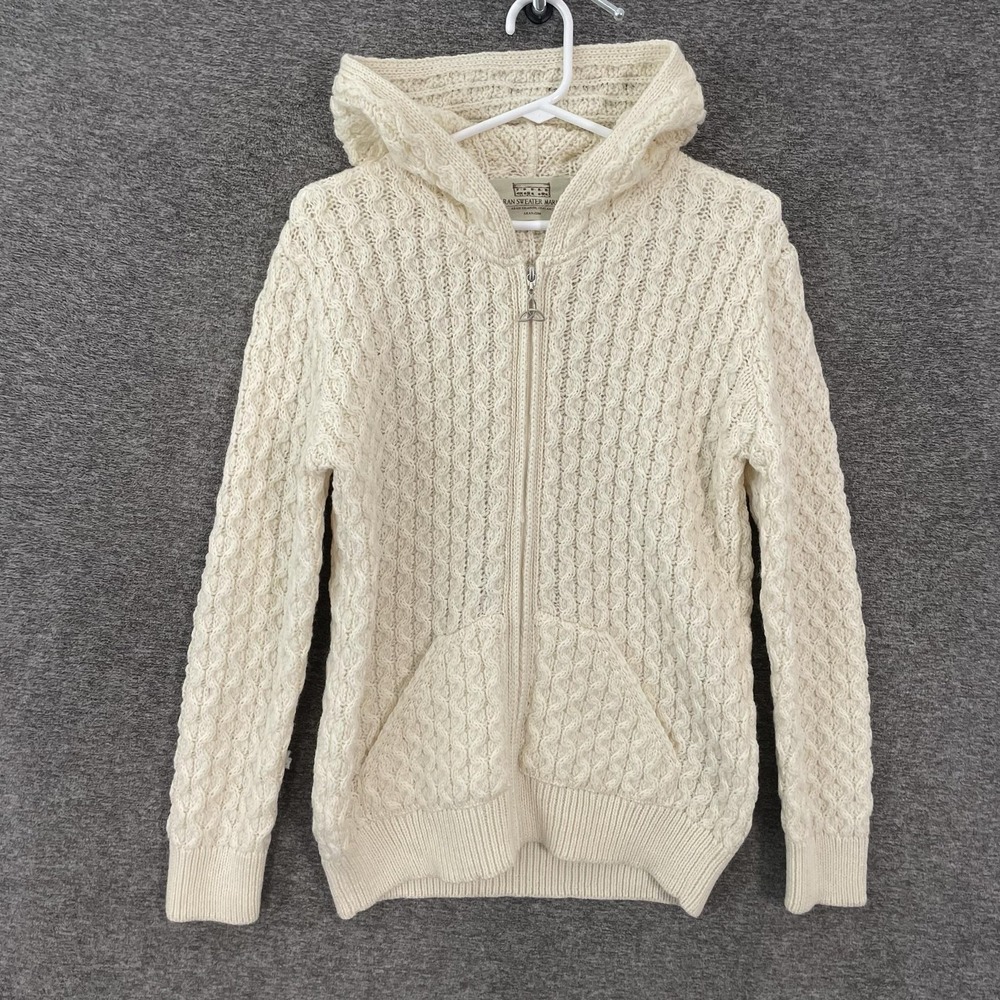 Aran Sweater Market Sweater Womens Medium White Merino Hooded Zip Ireland